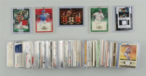 LOT OF 100: CONTEMPORARY JERSEY & BAT CARDS.      