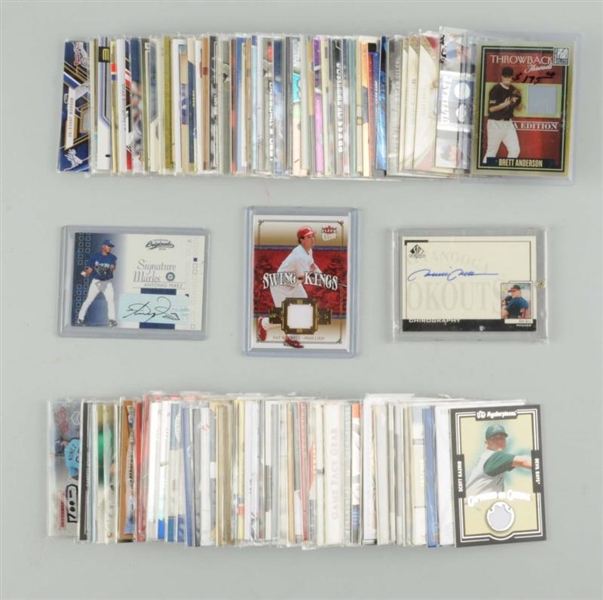 LOT OF 100: CONTEMPORARY JERSEY & BAT CARDS.      