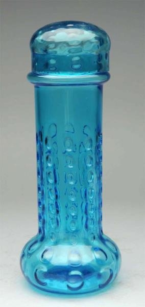 EARLY BLUE GLASS STRAW HOLDER WITH LID.           