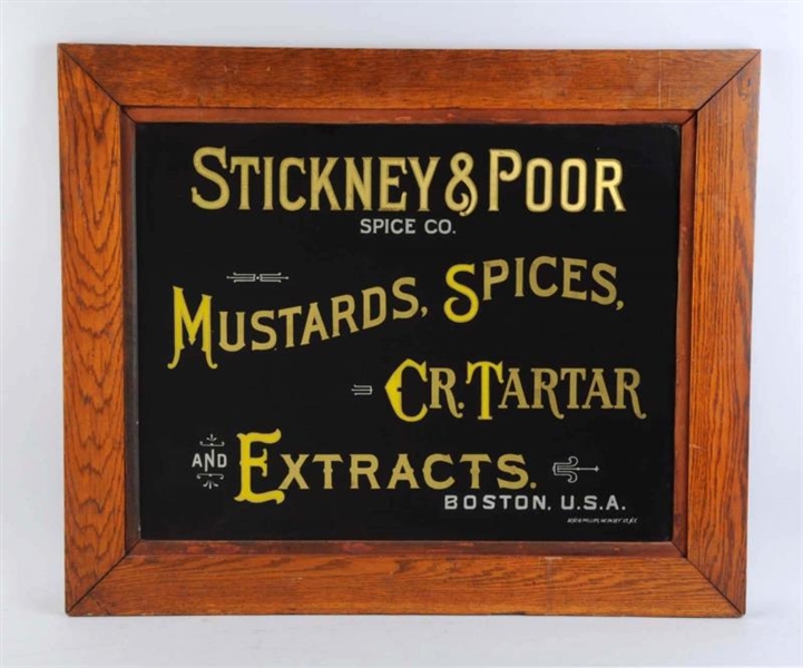 STICKNEY & POOR EARLY REVERSE ON GLASS SIGN.      