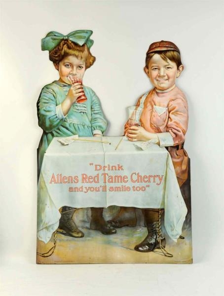 1910 ALLENS RED TAME CHERRY CUT-OUT SIGN.         