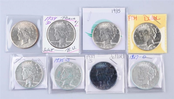 LOT OF 8: PEACE SILVER DOLLARS.                   