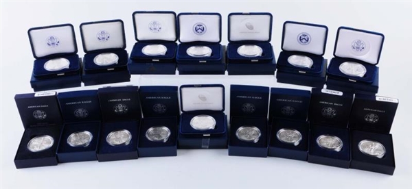 LOT OF 16: AMERICAN SILVER EAGLES IN BLUE BOXES.  