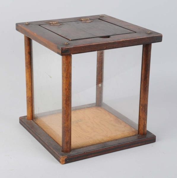 SMALL WOODEN POPCORN DISPLAY CASE.                