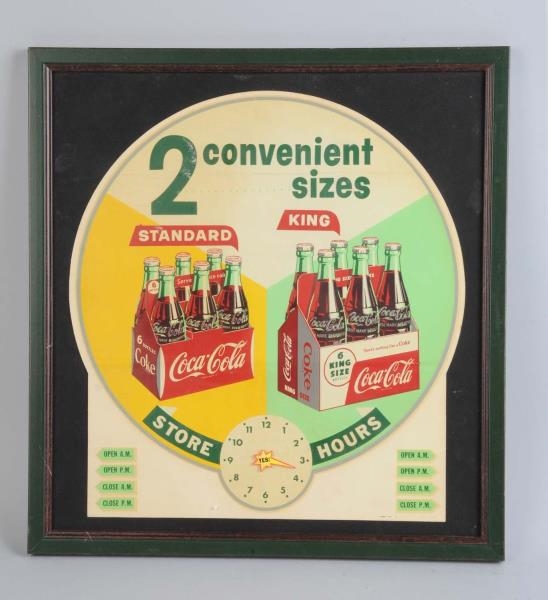 1950S COCA-COLA STORE HOURS SIGN.                