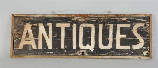 EARLY WOODEN "ANTIQUES" SIGN.                     