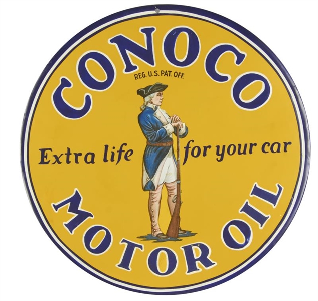 RARE CONOCO MOTOR OIL DOUBLE-SIDED PORCELAIN SIGN 