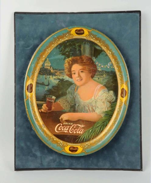 1909 LARGE OVAL COCA-COLA SERVING TRAY.           
