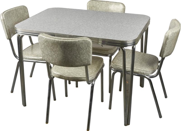 CHROME DINETTE SET WITH FORMICA TOP AND LEAF      