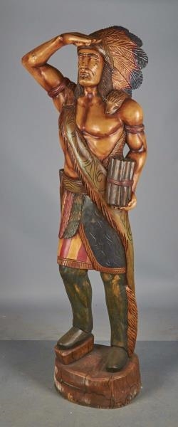 TALL CARVED WOODEN CIGAR STORE INDIAN STATUE      