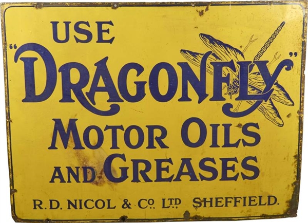 DRAGONFLY MOTOR OIL AND GREASE PORCELAIN SIGN     