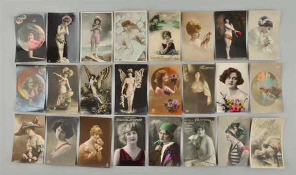 LOT OF 24: COLORIZED REAL PHOTO POSTCARDS.        