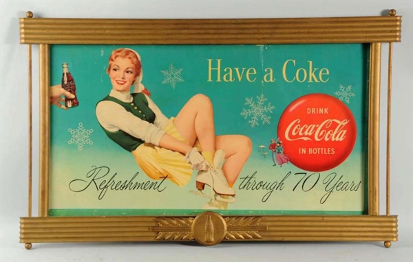 COCA-COLA CARDBOARD TWO-SIDED SIGN & KAY FRAME.   