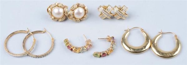 LOT OF 5: PAIRS OF GOLD EARRINGS.                 