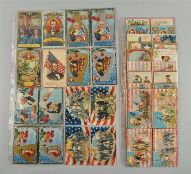 LOT OF 50: PATRIOTIC HOLIDAY POSTCARDS.           