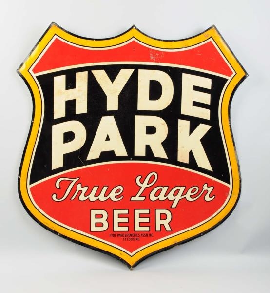 HYDE PARK TRUE LAGER BEER LARGE TIN OUTDOOR SIGN. 