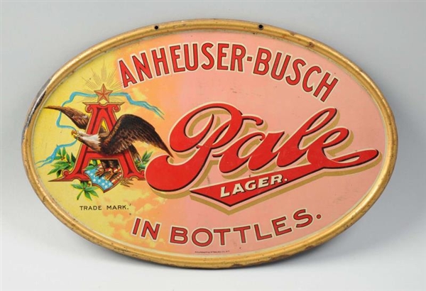 PALE LAGER IN BOTTLES TIN LITHO OVAL SIGN.        