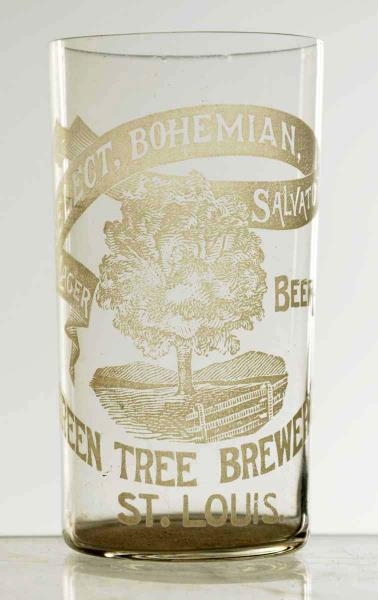 GREEN TREE BREWERY ACID ETCHED BEER GLASS.        