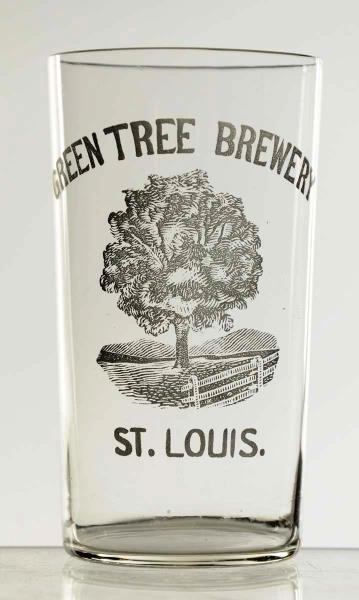 GREEN TREE BREWERY ACID ETCHED BEER GLASS.        