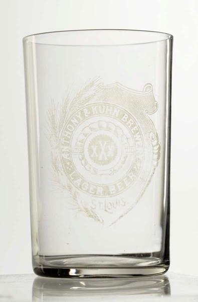 ANTHONY & KUHN BREWERY ACID ETCHED BEER GLASS.    