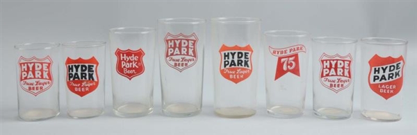 LOT OF 8: ASSORTED HYDE PARK BEER GLASSES.        