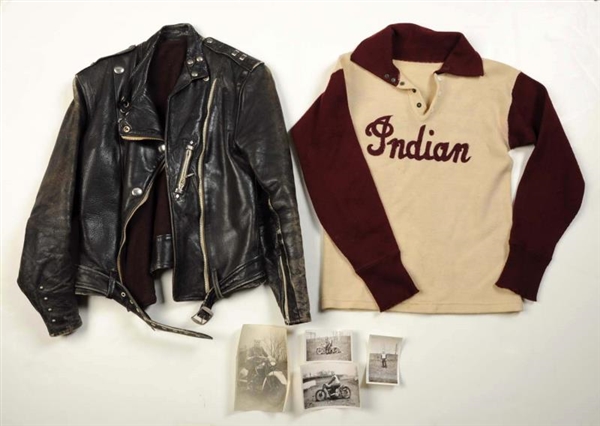 LOT OF 2: INDIAN MOTORCYCLE JACKET & PHOTOS.      
