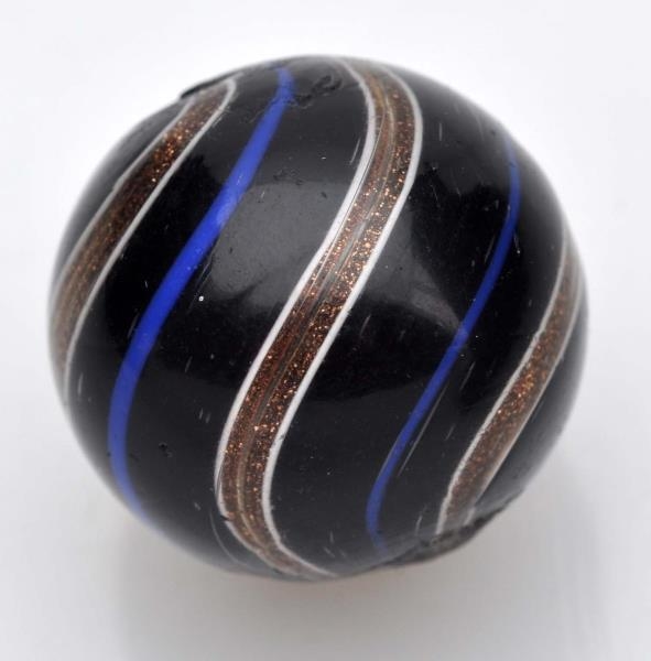 RARE BLACK OPAQUE THREE BANDED LUTZ MARBLE.       