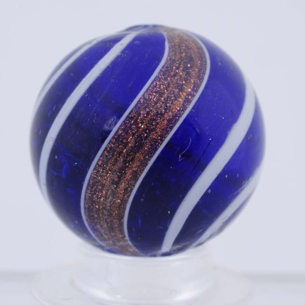 BLUE GLASS BANDED LUTZ MARBLE.                    
