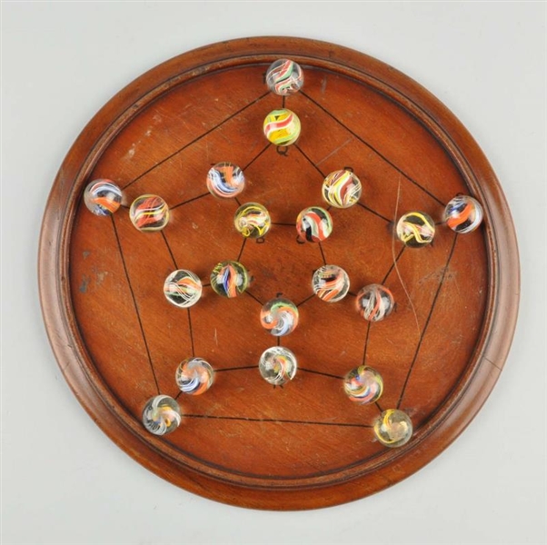 MARBLE GAME BOARD WITH 20 MARBLES.                