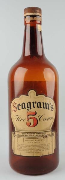 LARGE GLASS SEAGRAMS 5 CROWN WHISKEY BOTTLE BANK 