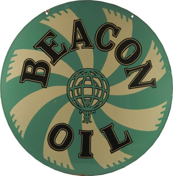 BEACON OIL ROUND DOUBLE SIDED PORCELAIN SIGN      