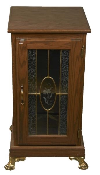 WOOD SLOT MACHINE STAND WITH STAINED GLASS        