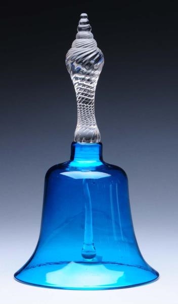 ANTIQUE VICTORIAN BLUE CLEAR WEDDING GLASS BELL.  