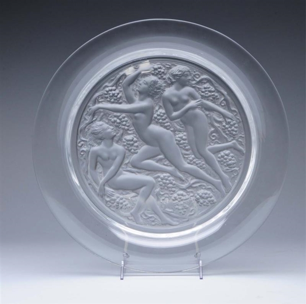 LALIQUE GLASS PLATTER WITH 3 NUDES.               