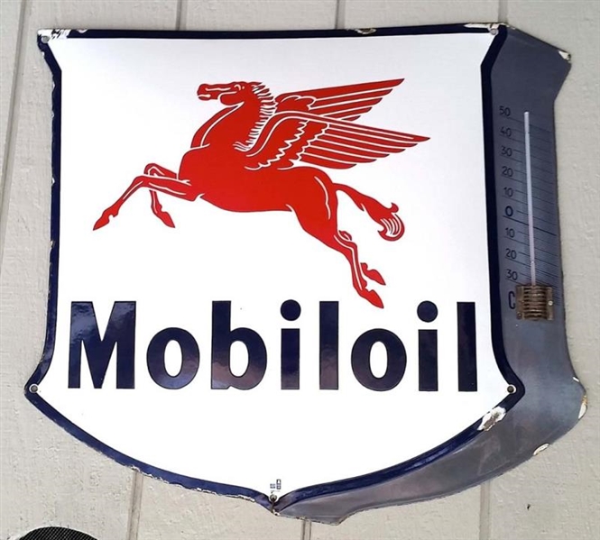 MOBIL OIL WITH PEGASUS PORCELAIN THERMOMETER      