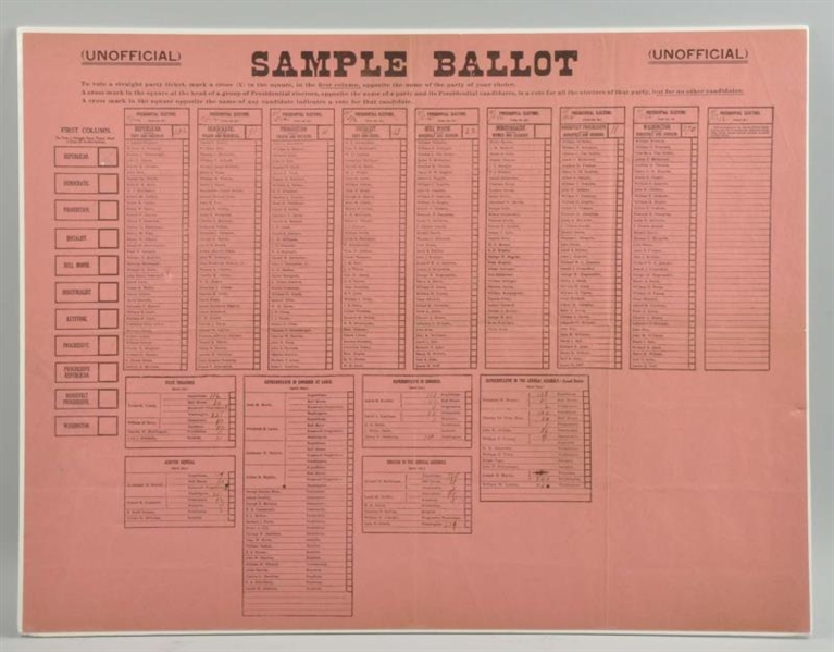 1912 SAMPLE PRESIDENTIAL ELECTION BALLOT.         