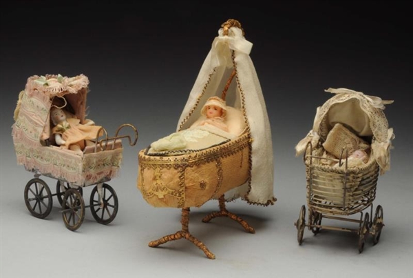 LOT OF 3: CARRIAGES AND CRADLE.                   