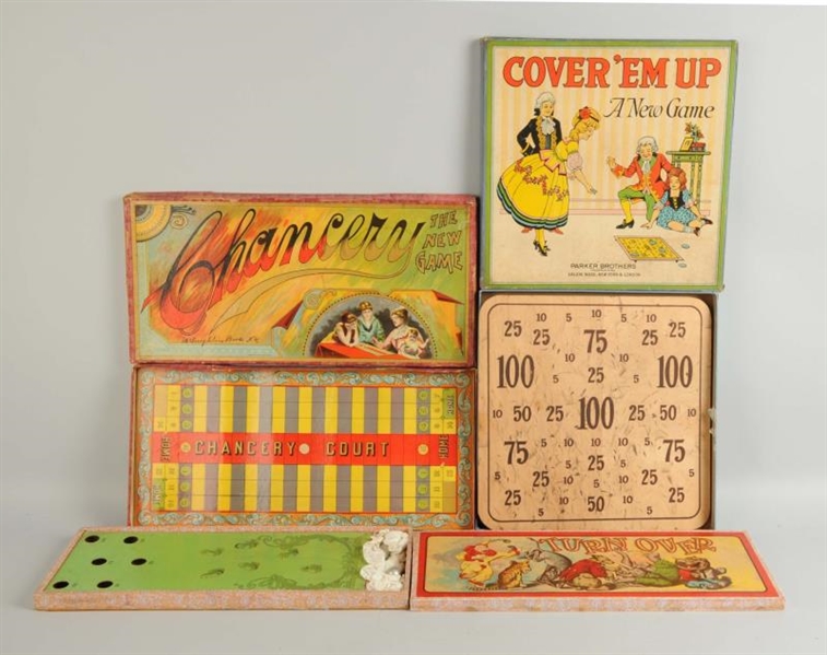 LOT OF 3: EARLY BOARD GAMES WITH ORIGINAL BOXES.  