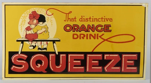 SQUEEZE SODA EMBOSSED TIN ADVERTISING SIGN        