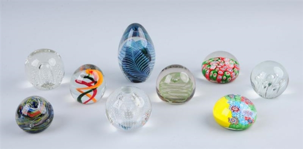 LOT OF 9: ART GLASS PAPERWEIGHTS.                 