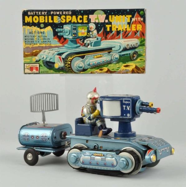 JAP. TIN LITHO MOBILE SPACE TV UNIT WITH TRAILER. 