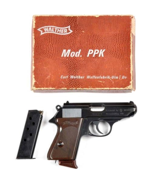 **BOXED WALTHER PPK SEMI AUTOMATIC PISTOL.        