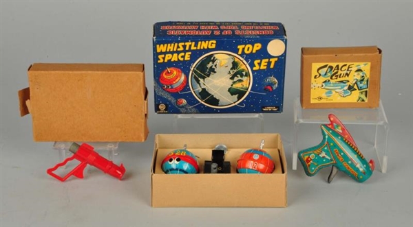LOT OF 3: SPACE GUNS & WHISTLING SPACE TOP SET.   