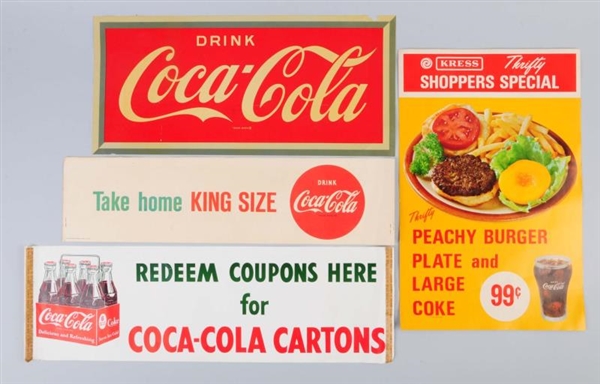 LOT OF 4: ASSORTED 1950S COCA-COLA PAPER SIGNS.  