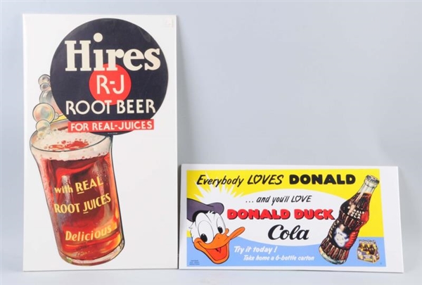 LOT OF 2: DONALD DUCK COLA & HIRES PAPER SIGNS.   
