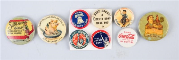 LOT OF ADVERTISING PIN BACK BUTTONS.              