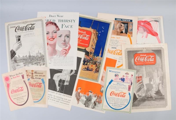 LOT OF 9: ASSORTED COCA- COLA ADS.                