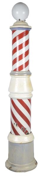 TALL PORCELAIN BARBER POLE WITH GLOBE             