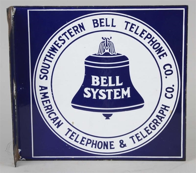BELL SYSTEM TELEPHONE PORCELAIN FLANGE AD SIGN    