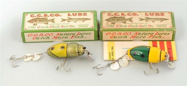 LOT OF 2: CREEK CHUB BEETLE PAIR, END LABEL BOXES.